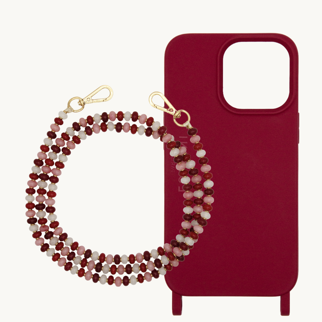 Coque MILO iPhone Bordeaux & Bandoulière ELISE Rouge