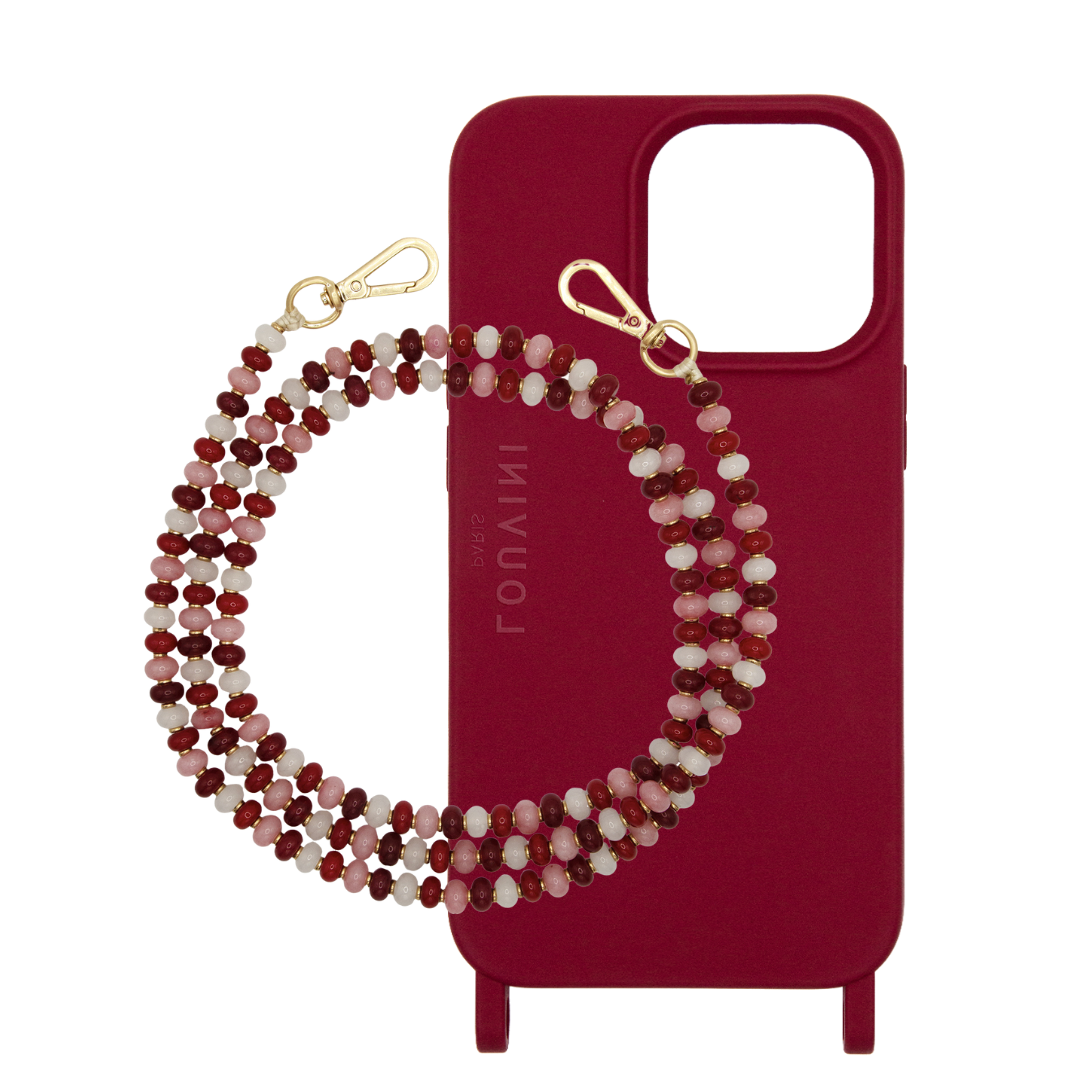 Coque MILO iPhone Bordeaux & Bandoulière ELISE Rouge