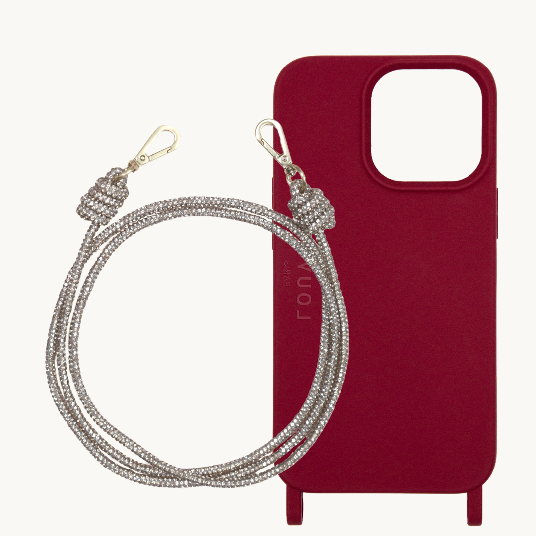 Coque MILO iPhone Bordeaux & Cordon KIM Argent