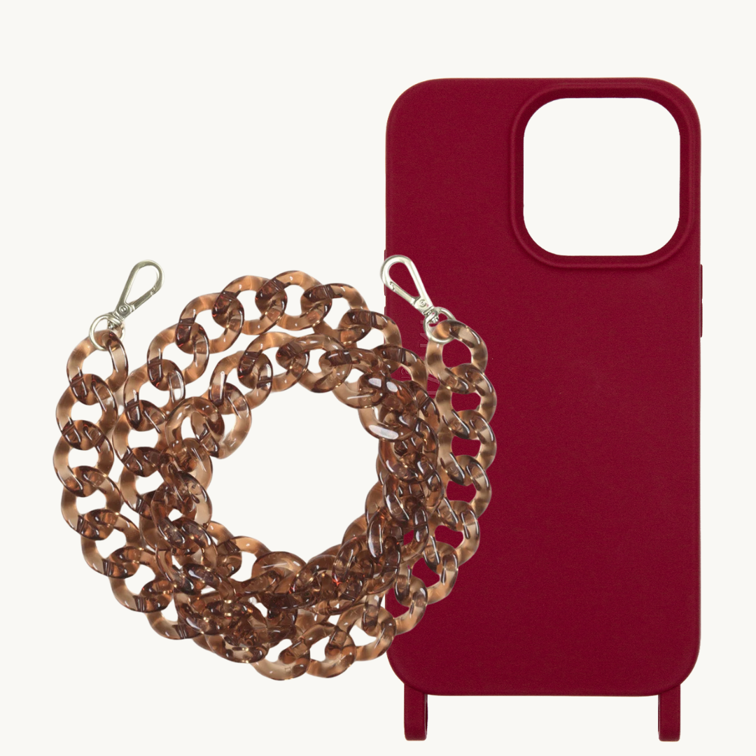 Coque MILO iPhone Bordeaux & chaîne ZOÉ Ambre