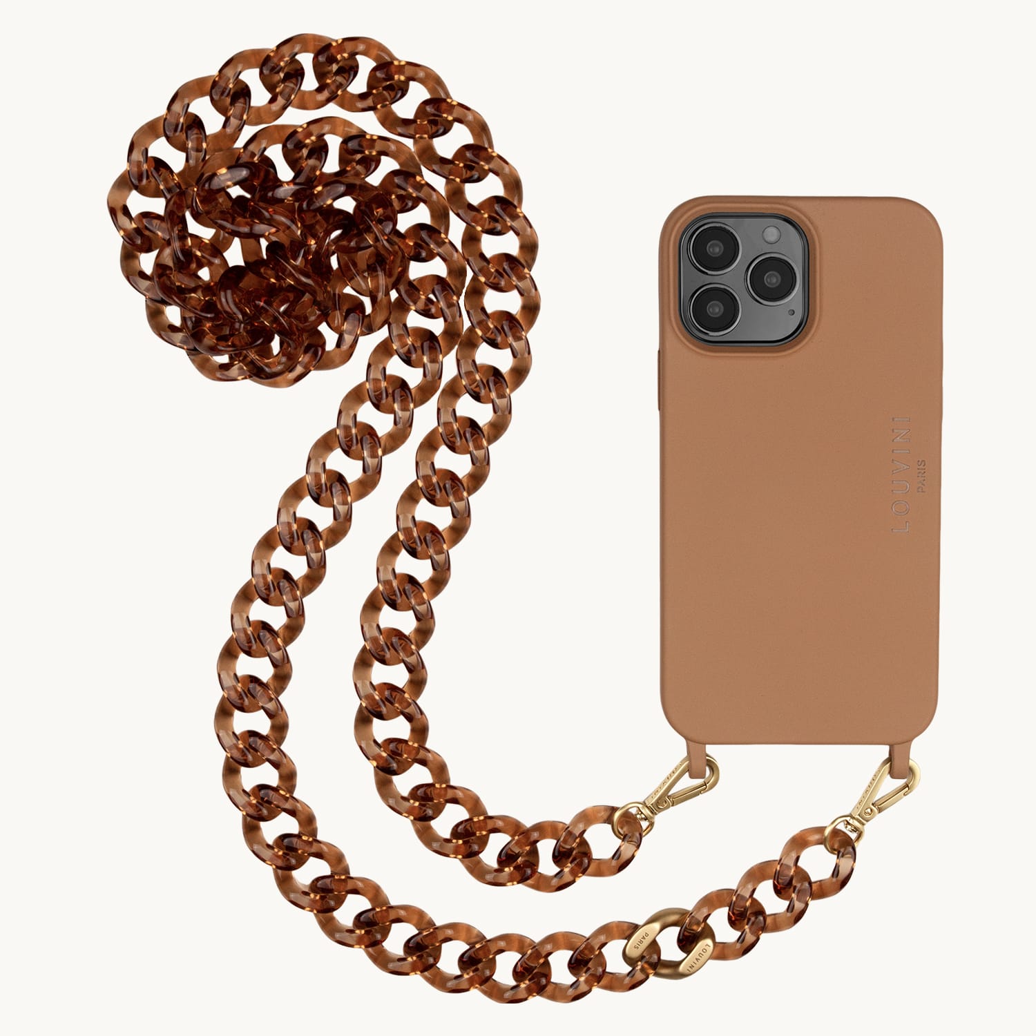 Milo Cinnamon iPhone Case & Zoe Amber Chain