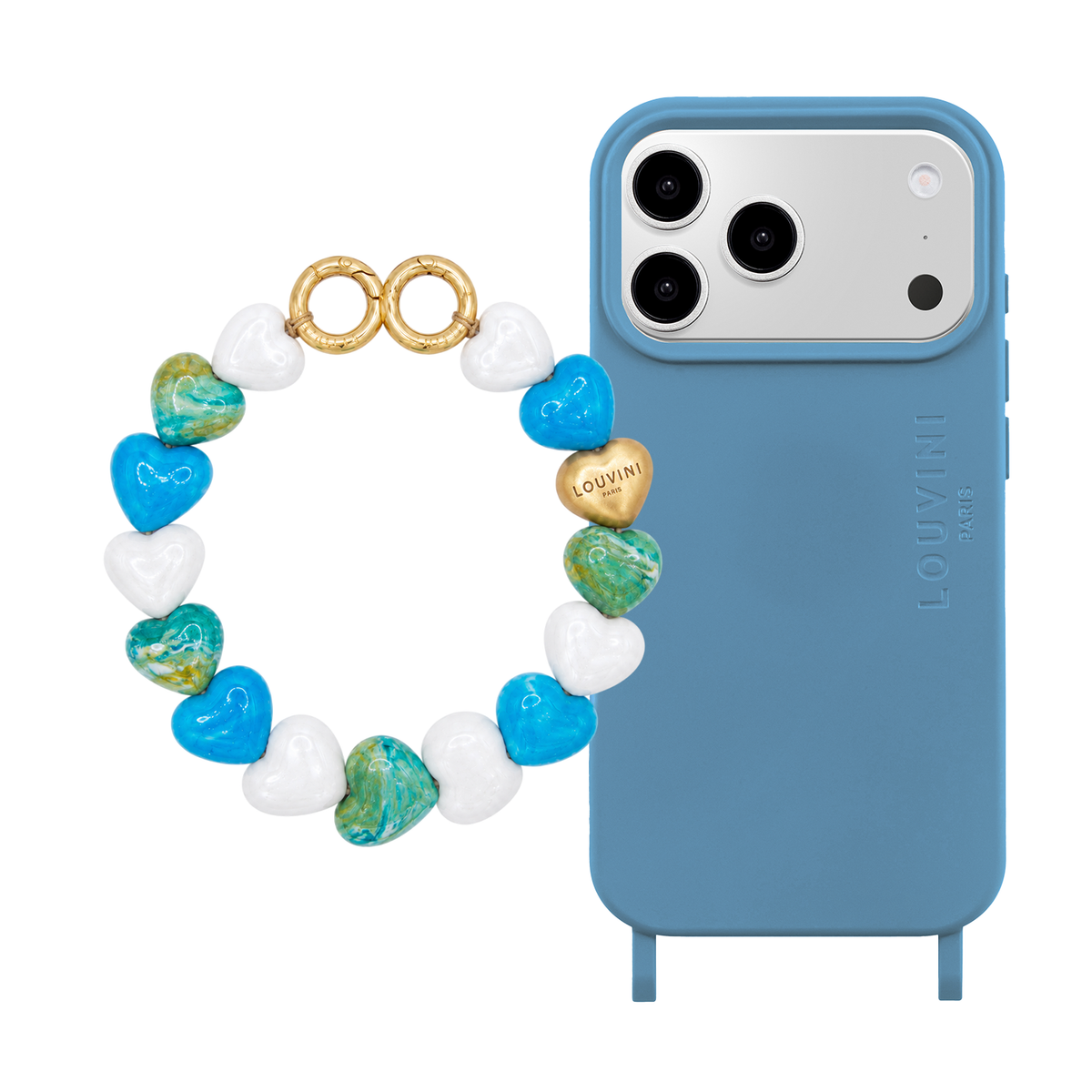 Coque iPhone MagSafe MILO Bleu Azur & Bracelet PETIT CUORE Summer Breeze
