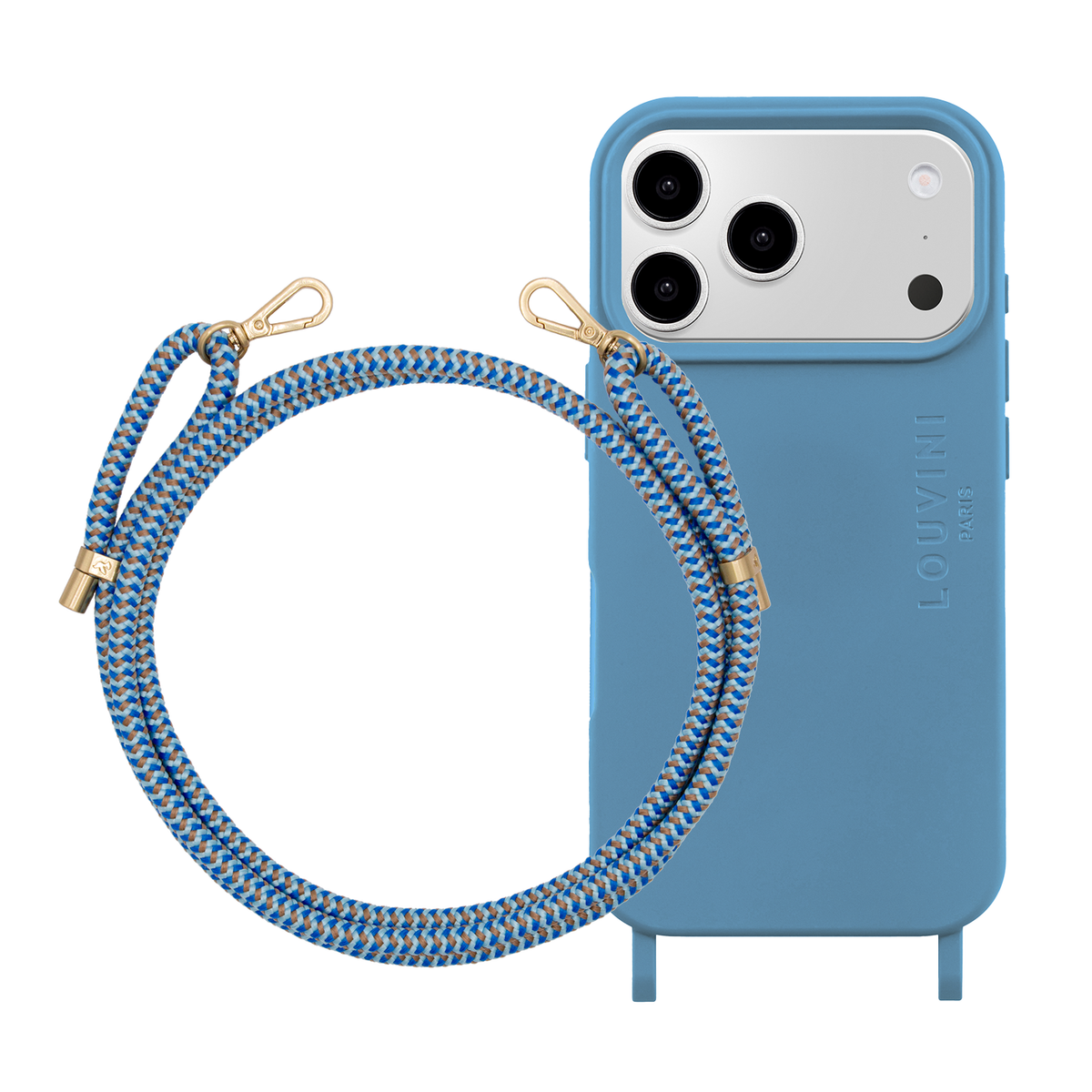 Coque iPhone MagSafe MILO Bleu Azur & Cordon TESSA Double-Bleu
