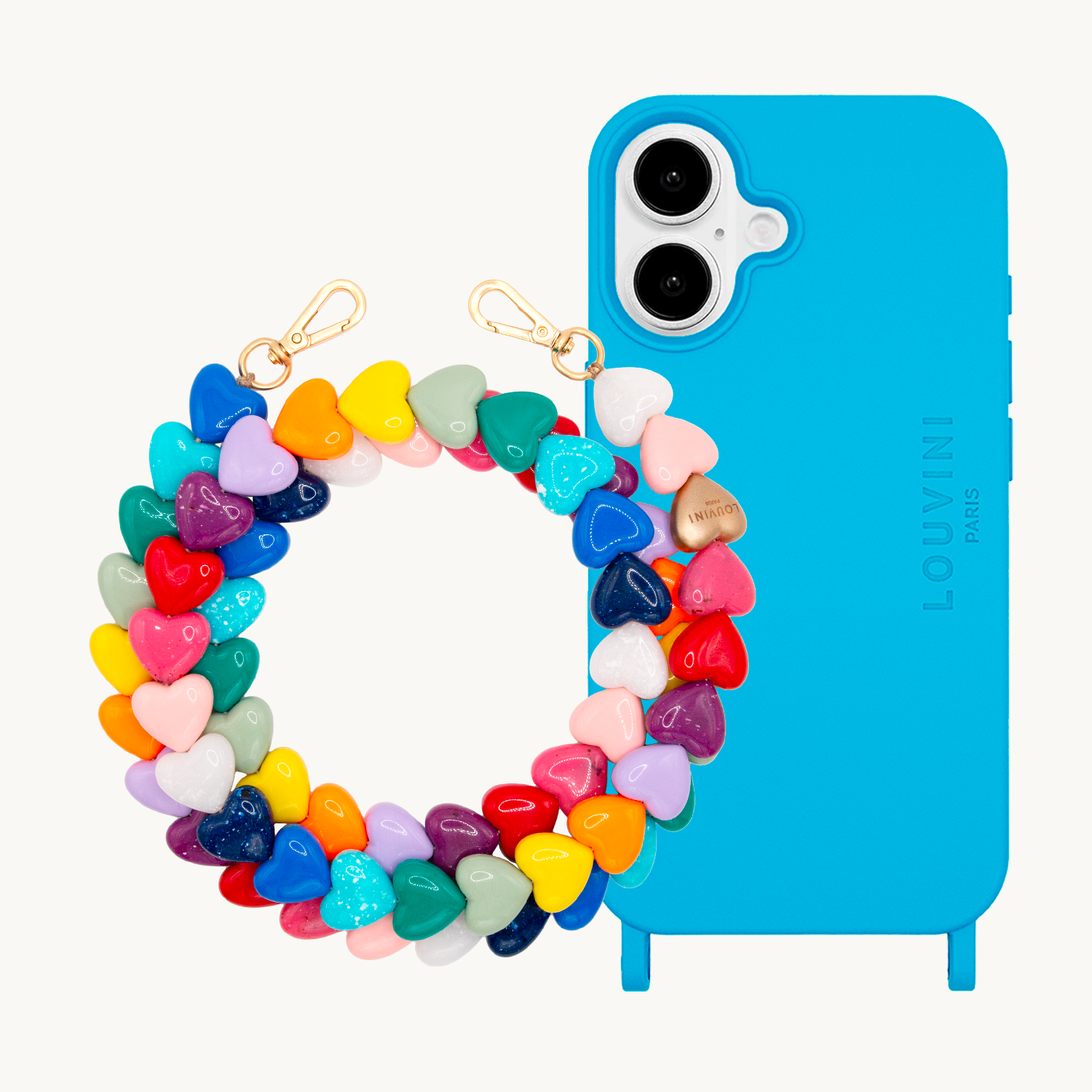 Coque iPhone MagSafe MILO Bleu & chaîne CUORE Arc-en-ciel