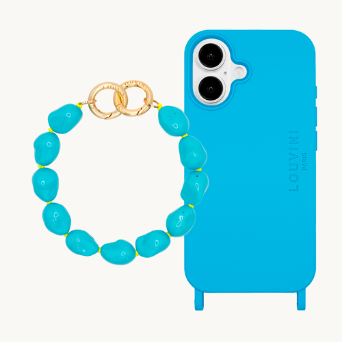 Coque iPhone MagSafe MILO Bleu & Bracelet PETIT ROMY Turquoise