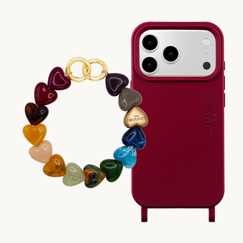 Coque iPhone MagSafe MILO Bordeaux & Bracelet PETIT CUORE Multicolore