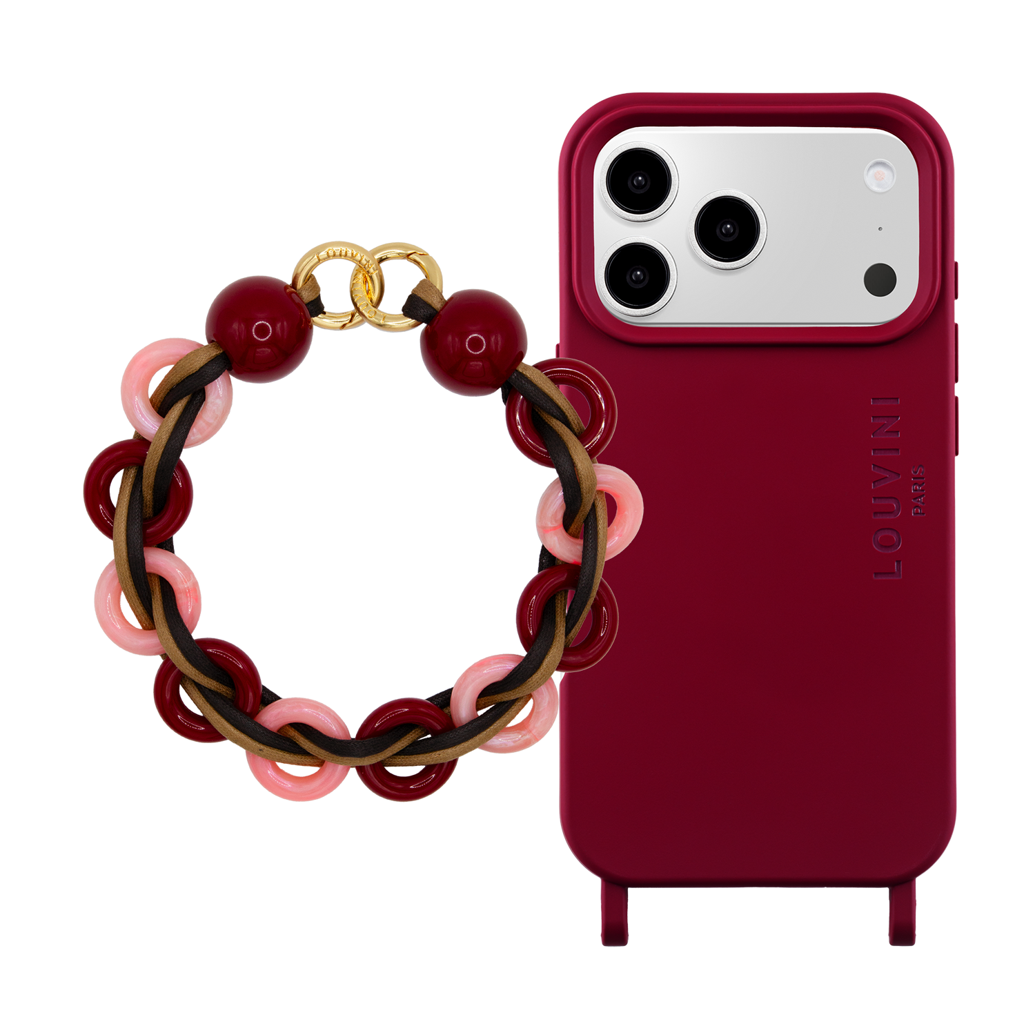 Coque iPhone MagSafe MILO Bordeaux & Bracelet DOLLY Cherry Blossom