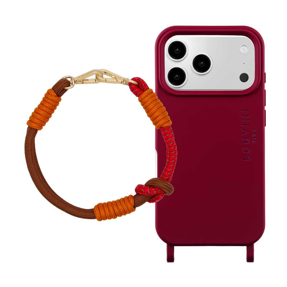 Coque iPhone MagSafe MILO Bordeaux & Bracelet PETIT TESSA Marron Rouge