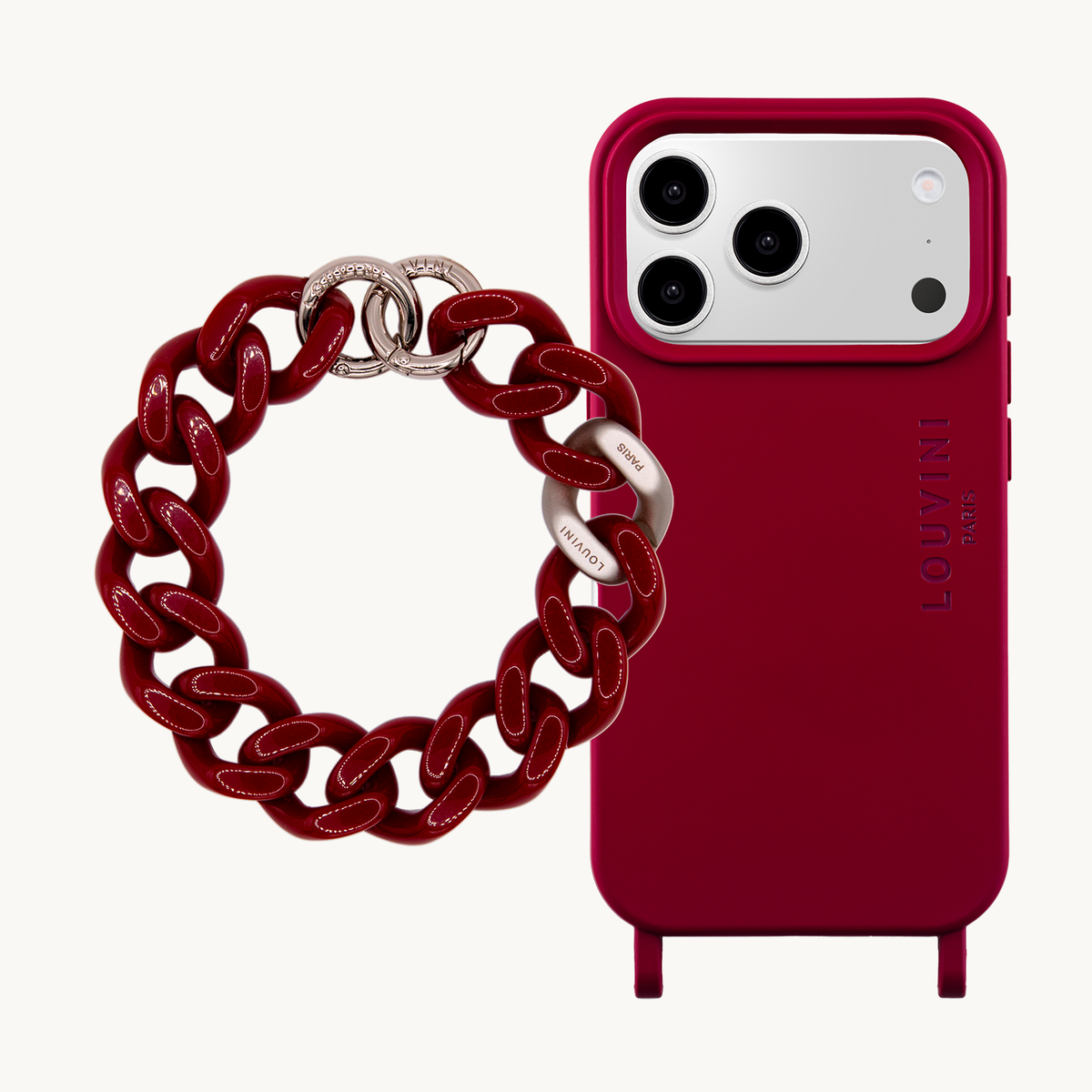 Coque iPhone MagSafe MILO Bordeaux & Bracelet PETIT ZOE Argenté Bordeaux