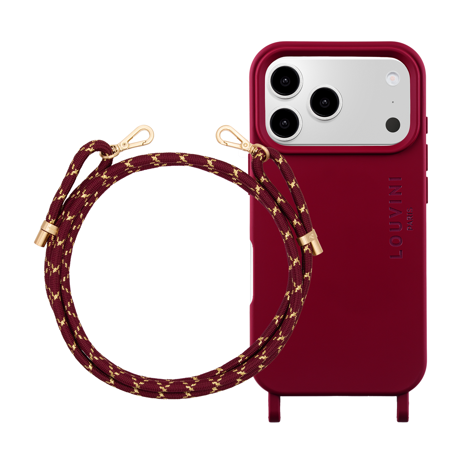 Coque iPhone MagSafe MILO Bordeaux & Cordon TESSA Bordeaux Doré
