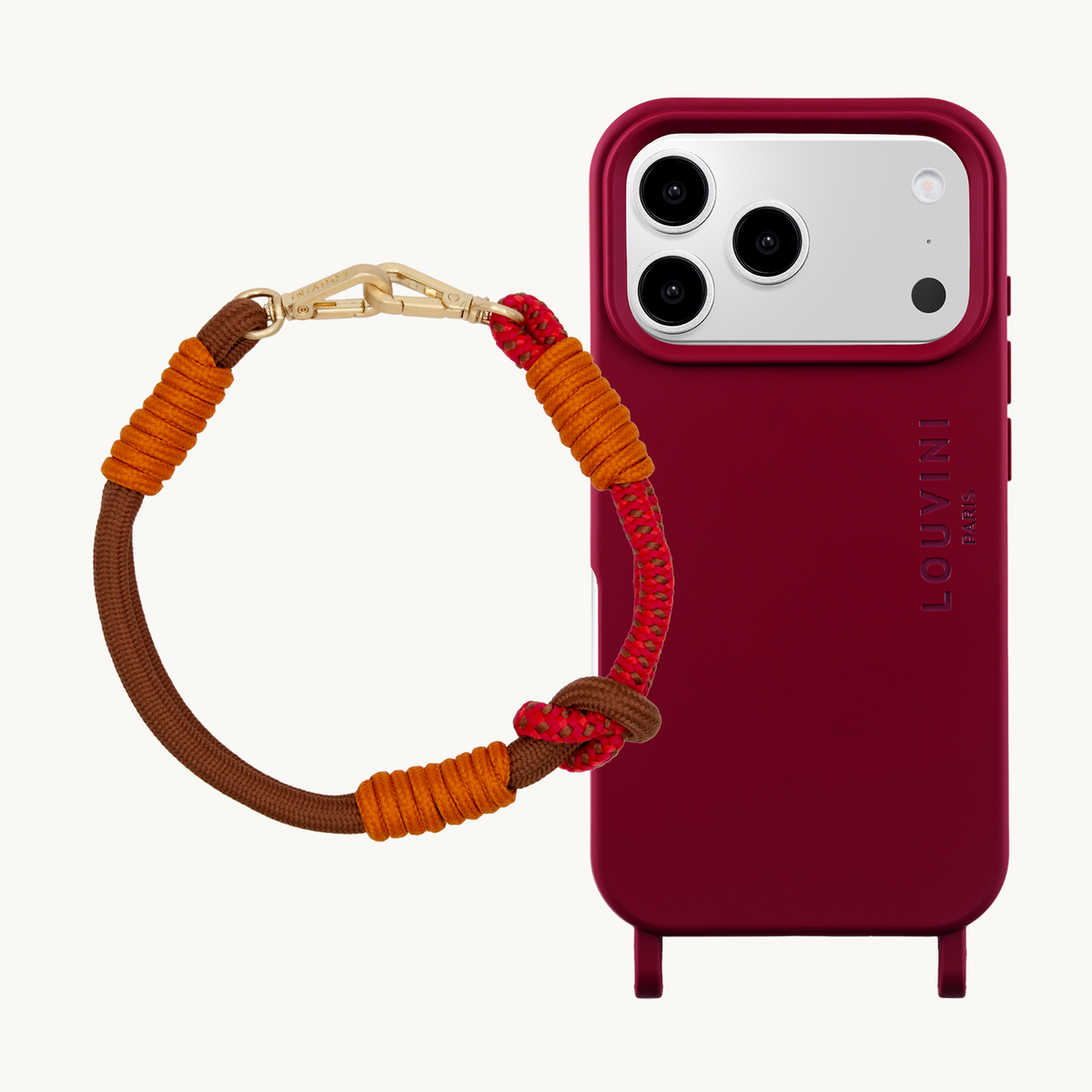 Coque iPhone MagSafe MILO Bordeaux & Bracelet PETIT TESSA Marron Rouge