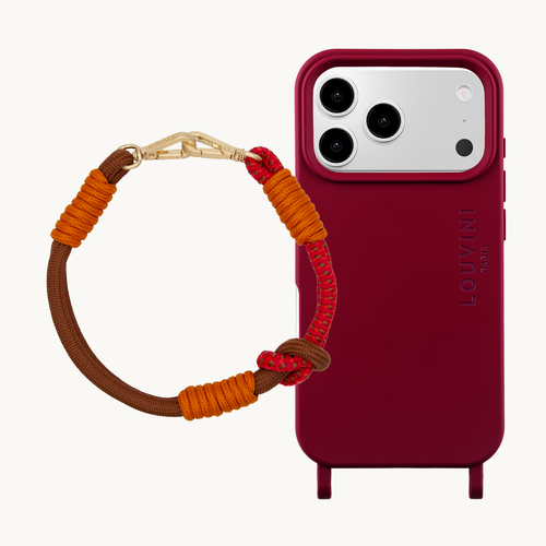 Coque iPhone MagSafe MILO Bordeaux & Bracelet PETIT TESSA Marron Rouge