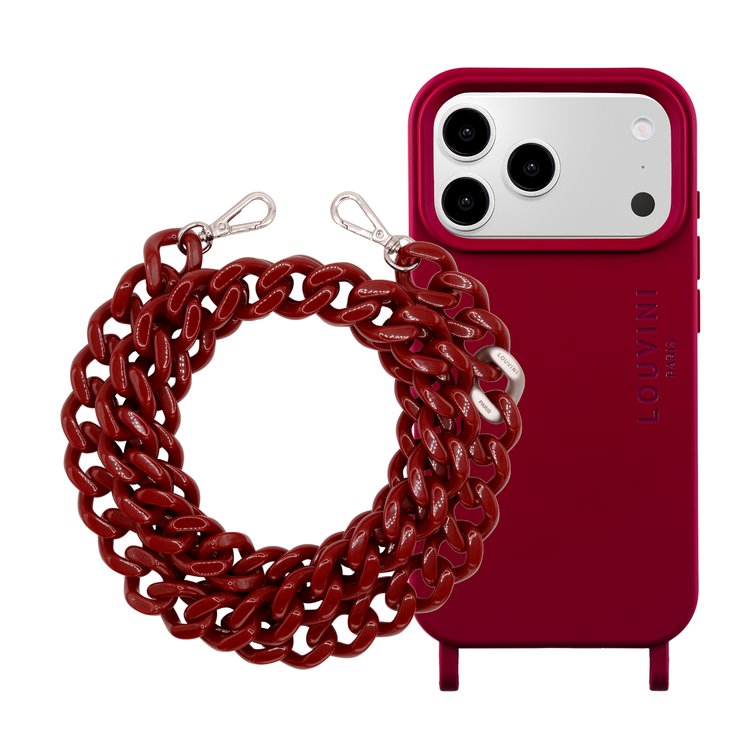 Coque iPhone MagSafe MILO Bordeaux & Chaîne ZOE Argenté Bordeaux