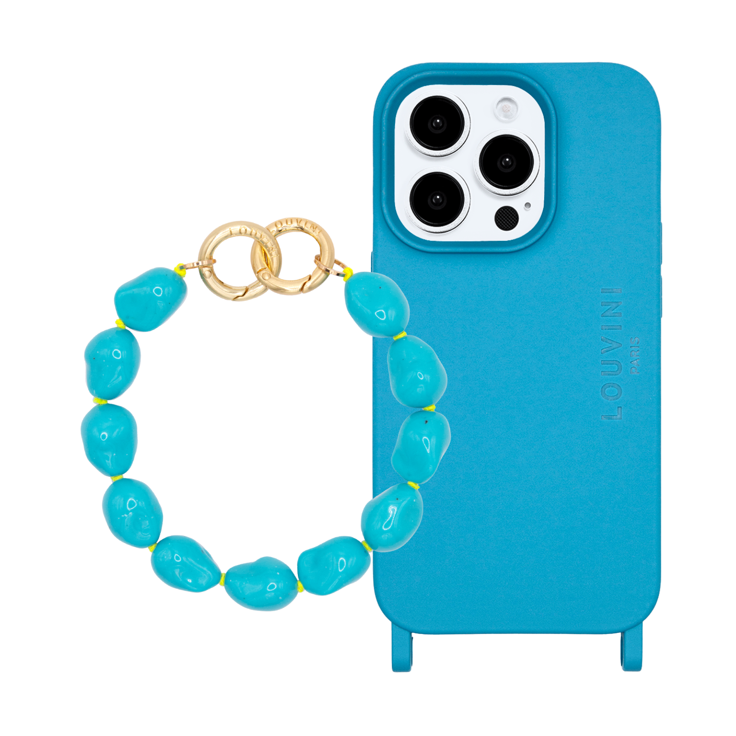 Coque iPhone MILO MagSafe Bleu & bracelet PETIT ROMY Turquoise