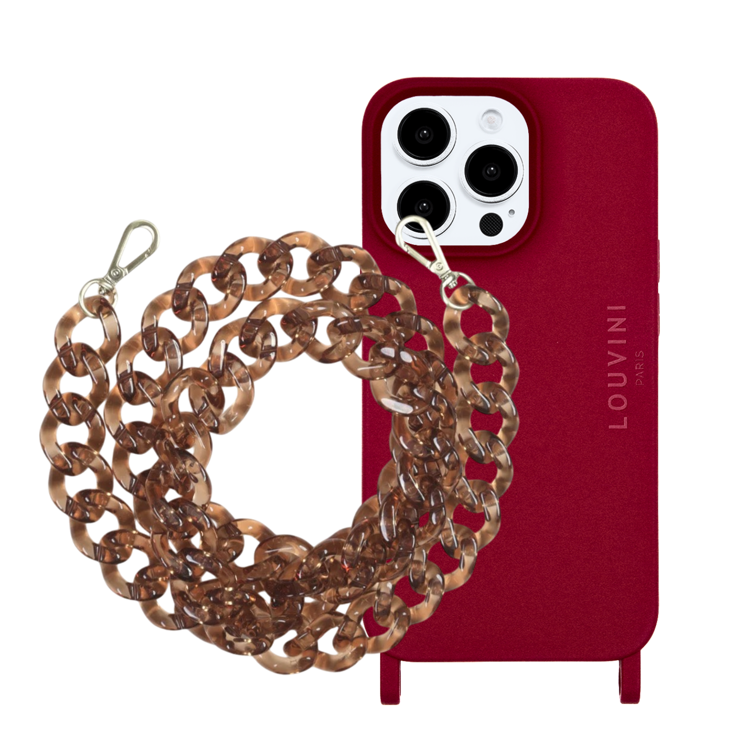 Ensemble coque pour téléphone bordeaux avec chaîne ambre 