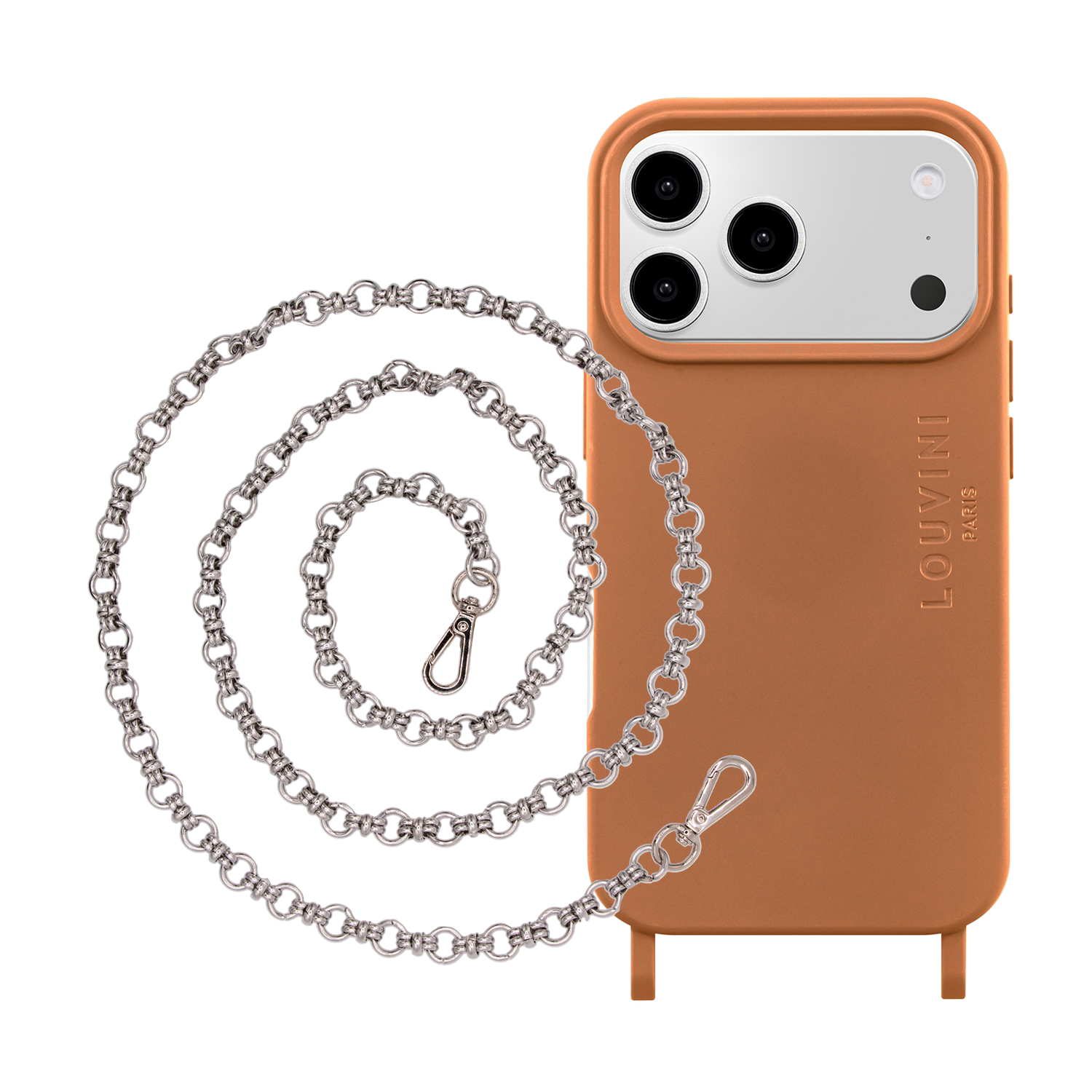 Coque iPhone MagSafe MILO Cannelle & Chaîne BECKY Argenté