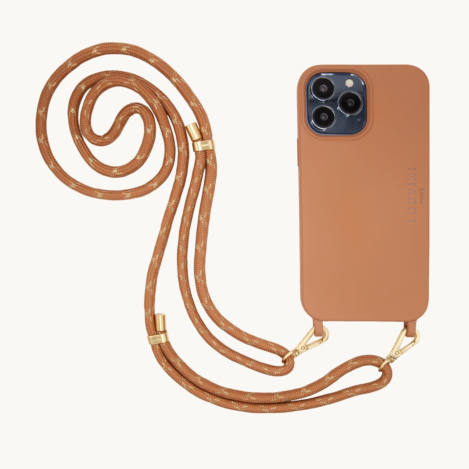 COQUE IPHONE MAGSAFE AVEC ANNEAUX MILO CANNELLE avec cordon Tessa Camel dore