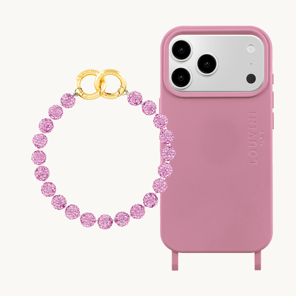 Coque iPhone MagSafe avec anneaux MILO Dusty Pink & Bracelet PETIT DAISY Rose