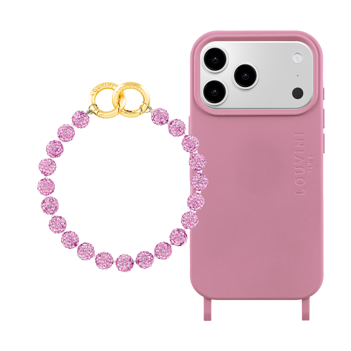 Coque iPhone MagSafe avec anneaux MILO Dusty Pink & Bracelet PETIT DAISY Rose
