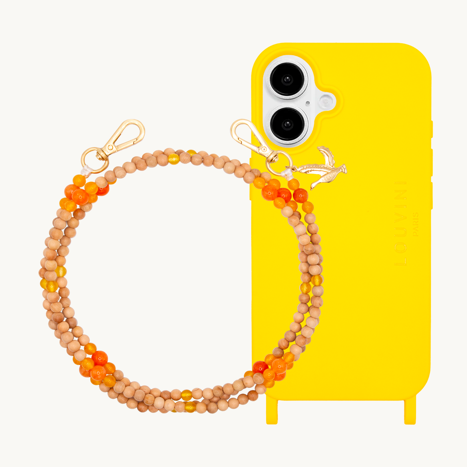Coque iPhone MILO Jaune & Bandoulière ARIELLE Sunrise