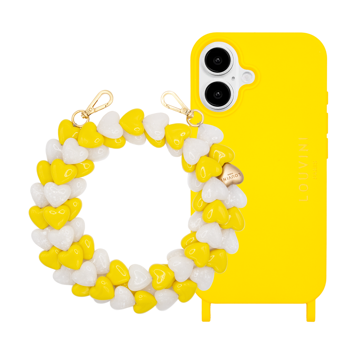Coque iPhone MILO Jaune & Chaîne CUORE Jaune-Blanc