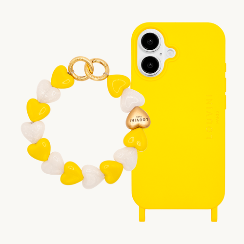 Coque iPhone MILO Jaune & Bracelet PETIT CUORE Jaune-Blanc