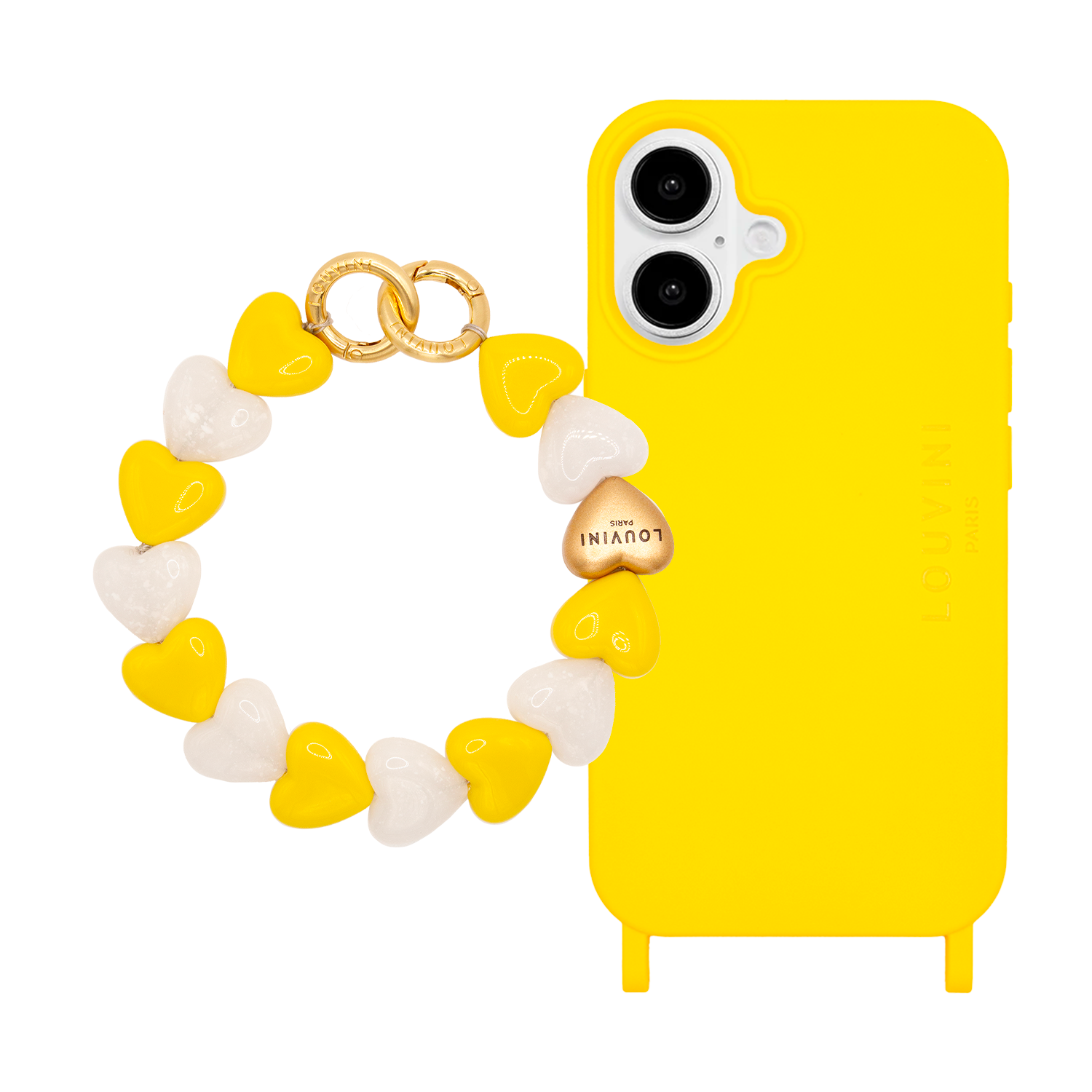 Coque iPhone MILO Jaune & Bracelet PETIT CUORE Jaune-Blanc
