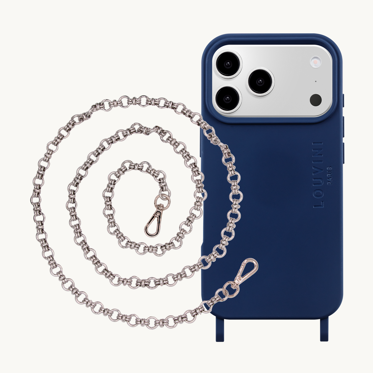 Coque iPhone MILO MagSafe Marine & Chaîne BECKY Argenté