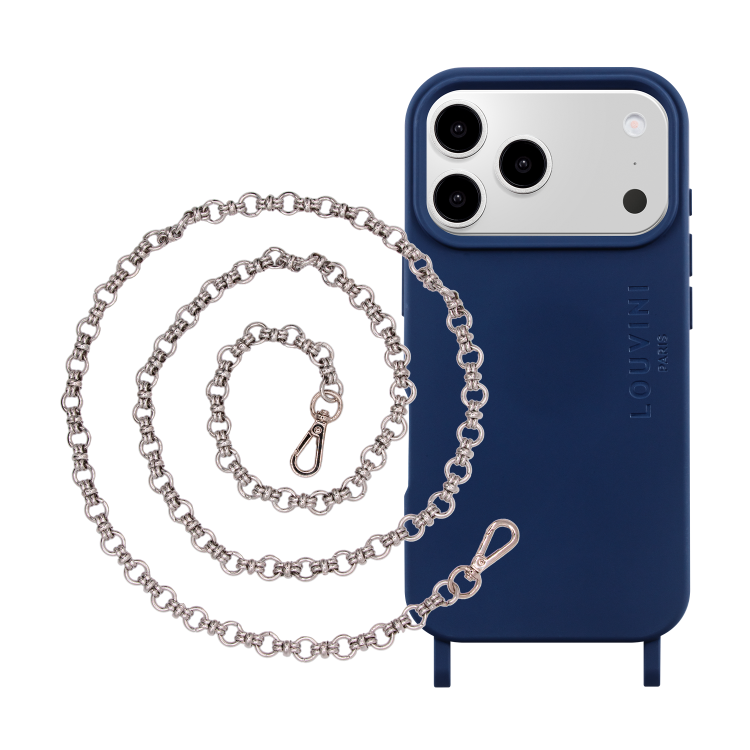 Coque iPhone MILO MagSafe Marine & Chaîne BECKY Argenté