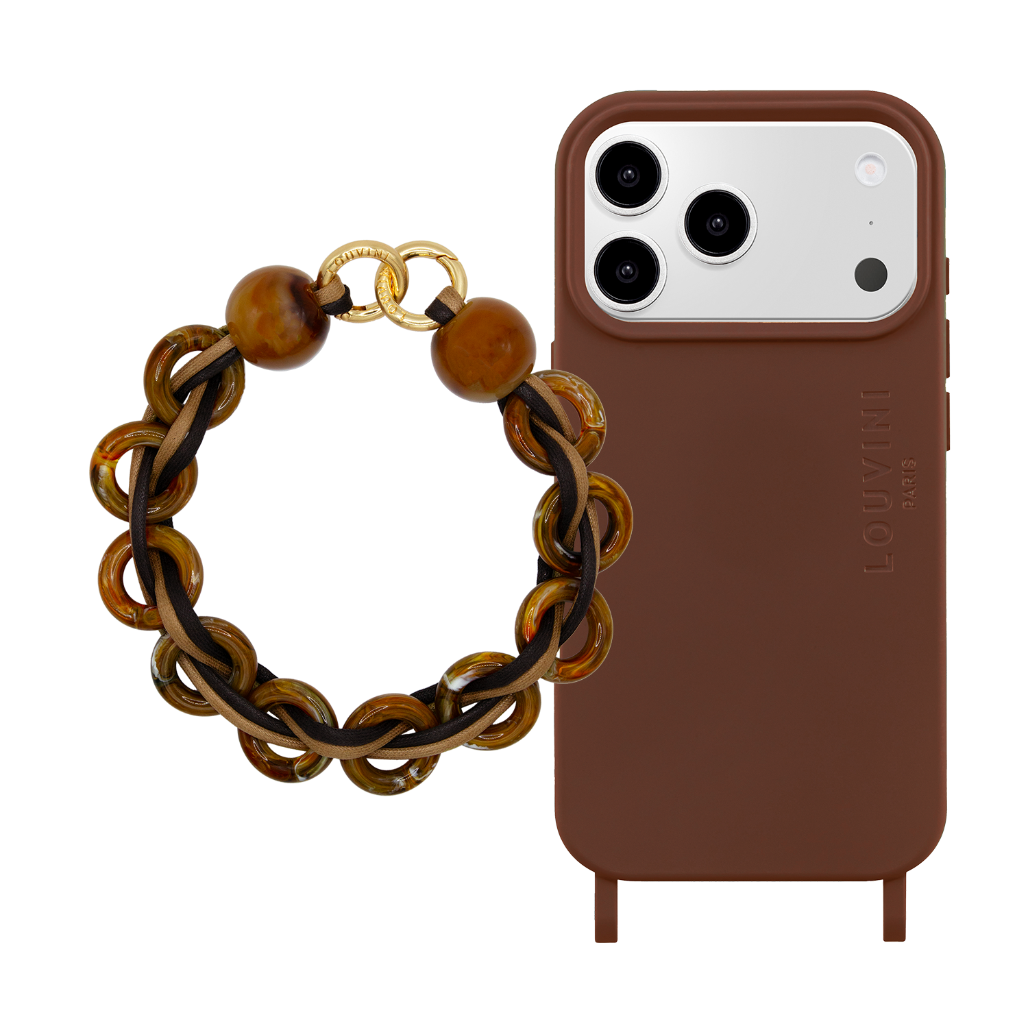 Coque iPhone MagSafe MILO Marron & Bracelet DOLLY Camel