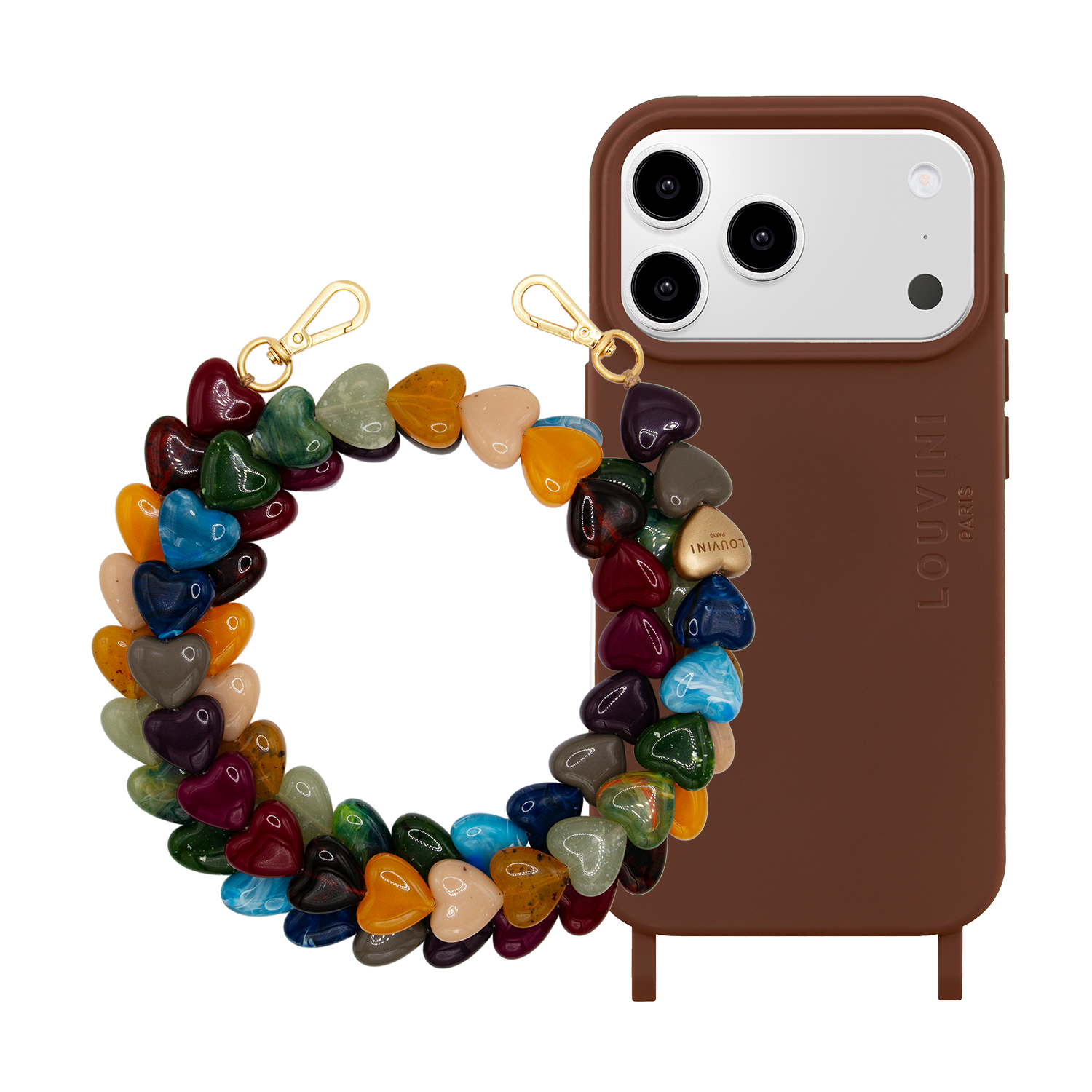 Coque iPhone MagSafe MILO Marron & Chaîne CUORE Multicolore