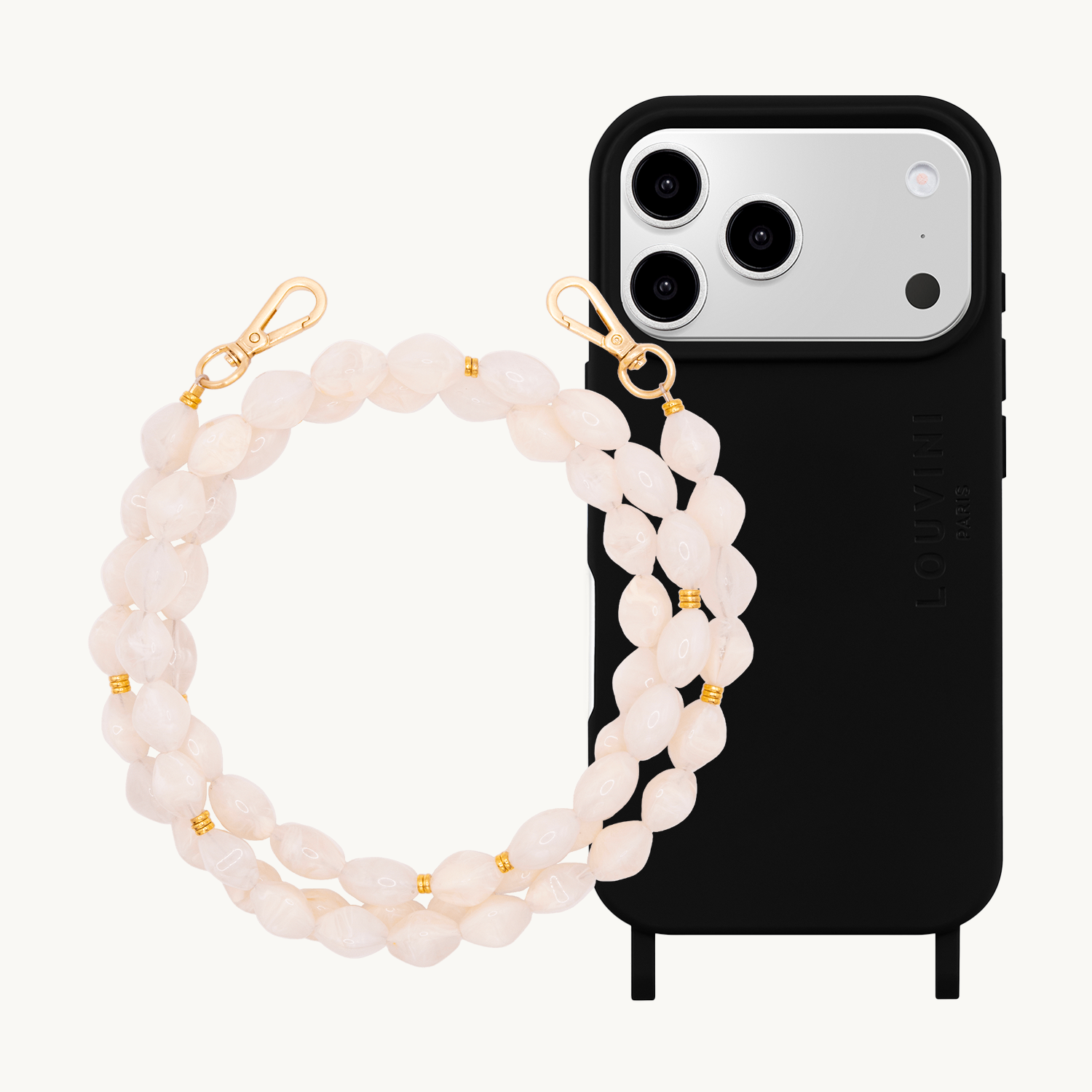 Coque iPhone MagSafe MILO Noir & Chaîne RITA Beige