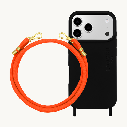Coque iPhone MagSafe MILO Noir & cordon TESSA POP - Orange Fluo