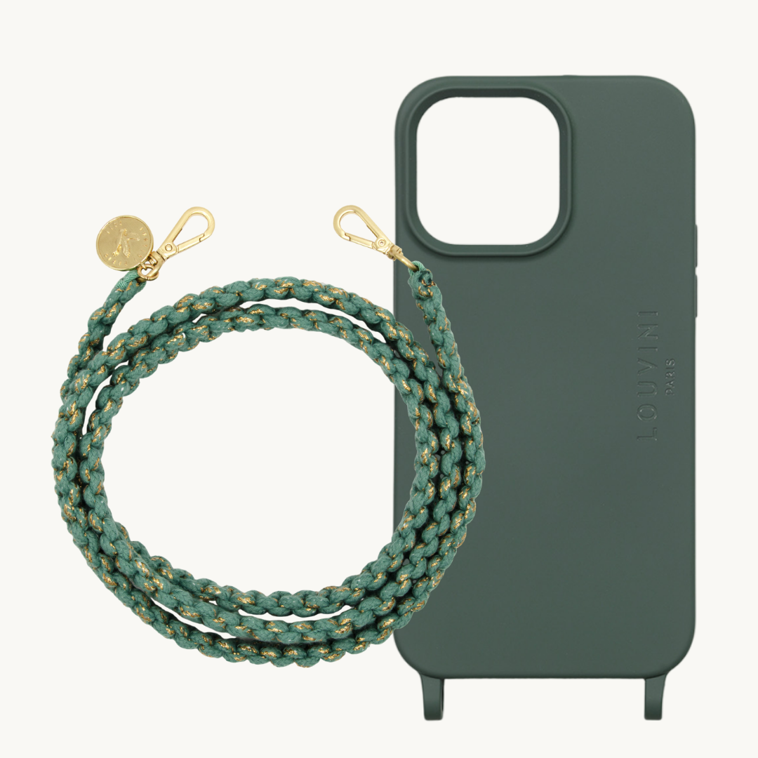 Coque Milo iPhone Olive & cordon Palma Turquoise