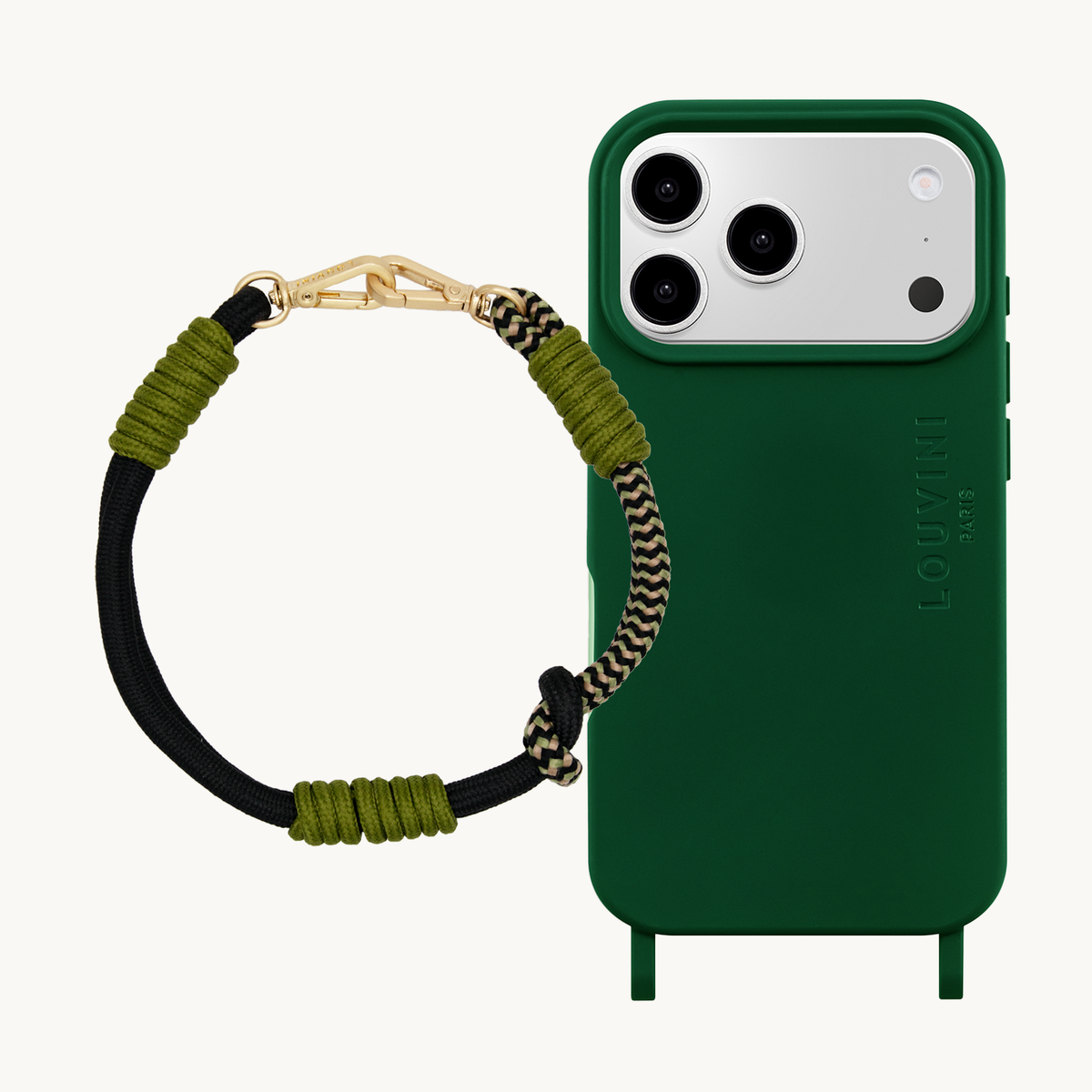 Coque iPhone MagSafe MILO Olive & Bracelet PETIT TESSA Noir-Kaki