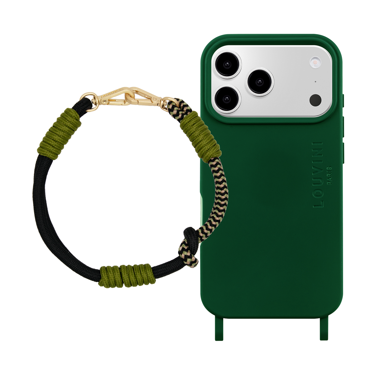 Coque iPhone MagSafe MILO Olive & Bracelet PETIT TESSA Noir-Kaki