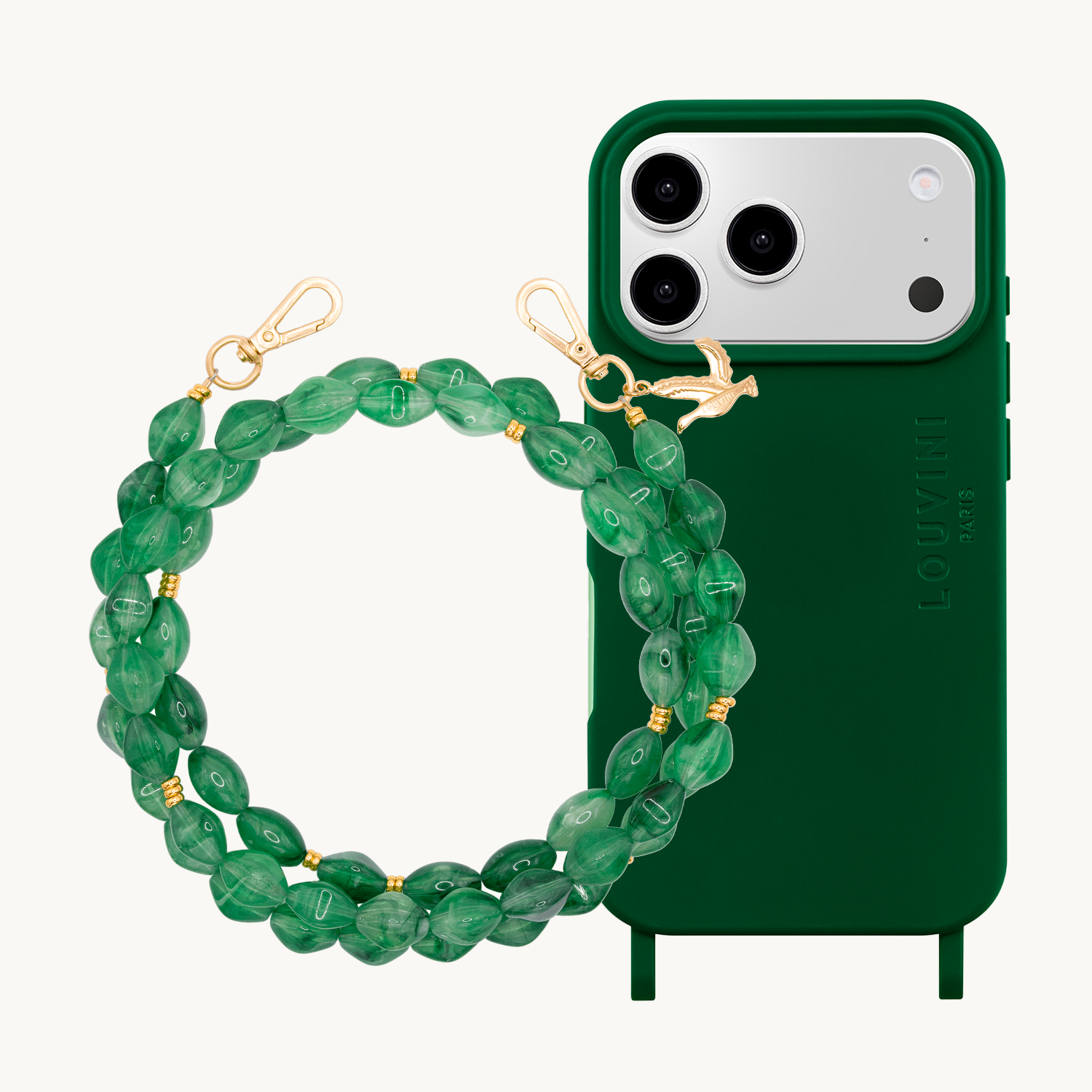 Coque iPhone MILO MagSafe Olive & Chaîne RITA Vert