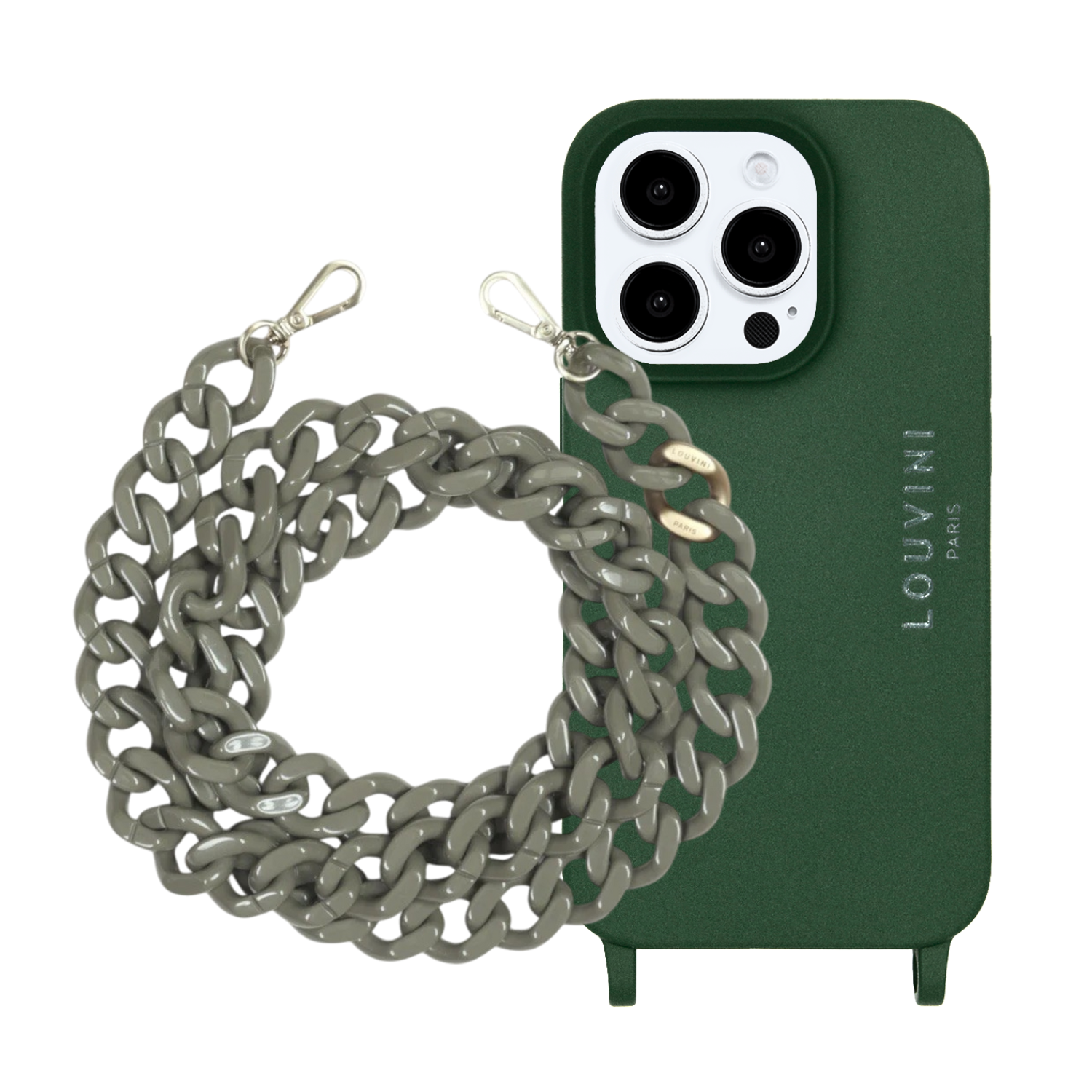 Ensemble coque pour téléphone olive avec chaîne verte 