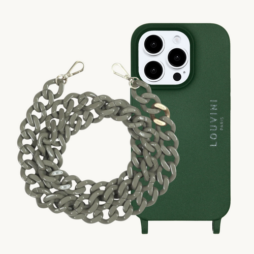 Ensemble coque pour téléphone olive avec chaîne verte