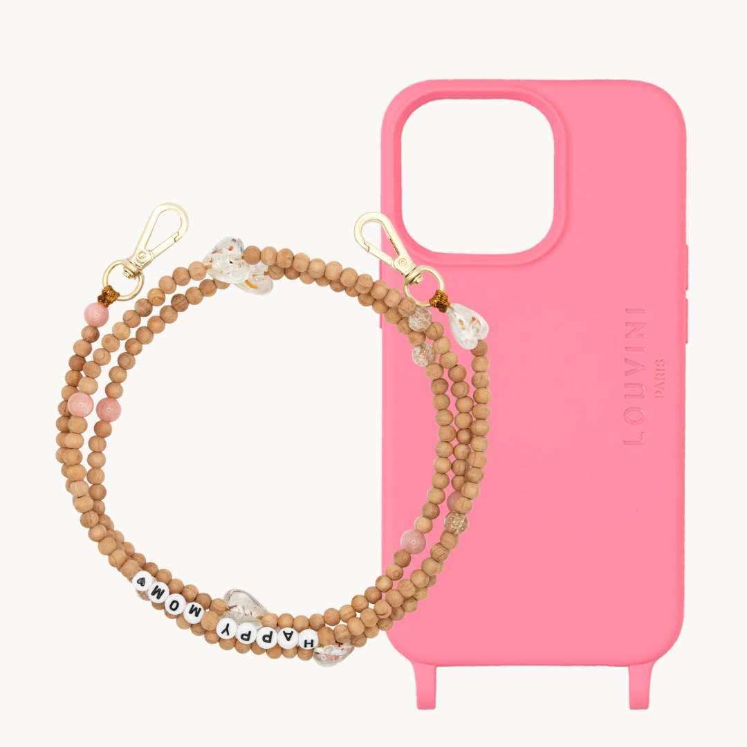 Coque MILO iPhone Rose & Bandoulière ARIELLE "Happy Mom"