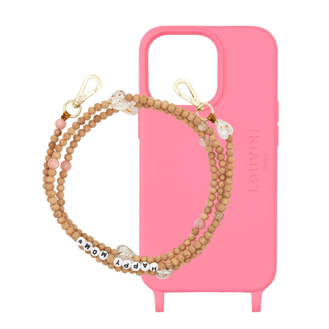 Coque MILO iPhone Rose & Bandoulière ARIELLE "Happy Mom"