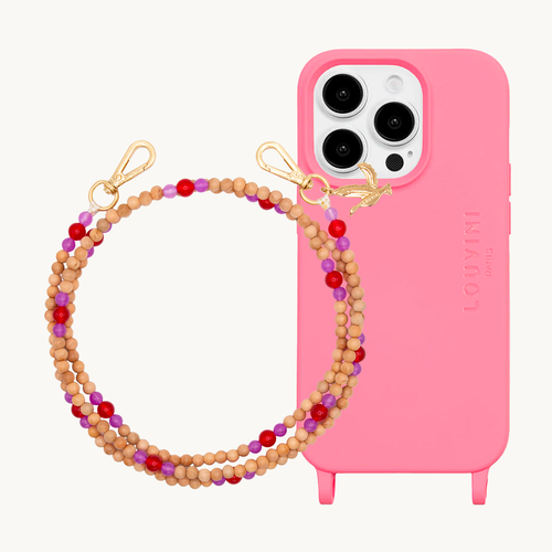 Coque iPhone MagSafe MILO Rose & Bandoulière ARIELLE Rose-Rouge