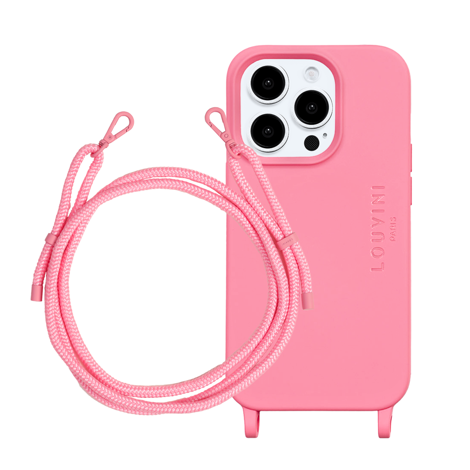 ensemble coque pour téléphone rose avec cordon rose 