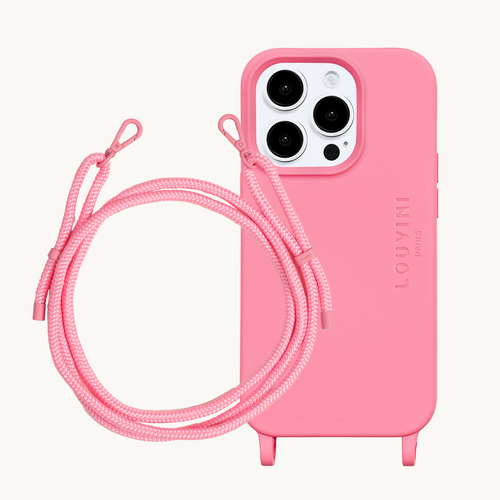 ensemble coque pour téléphone rose avec  cordon rose 