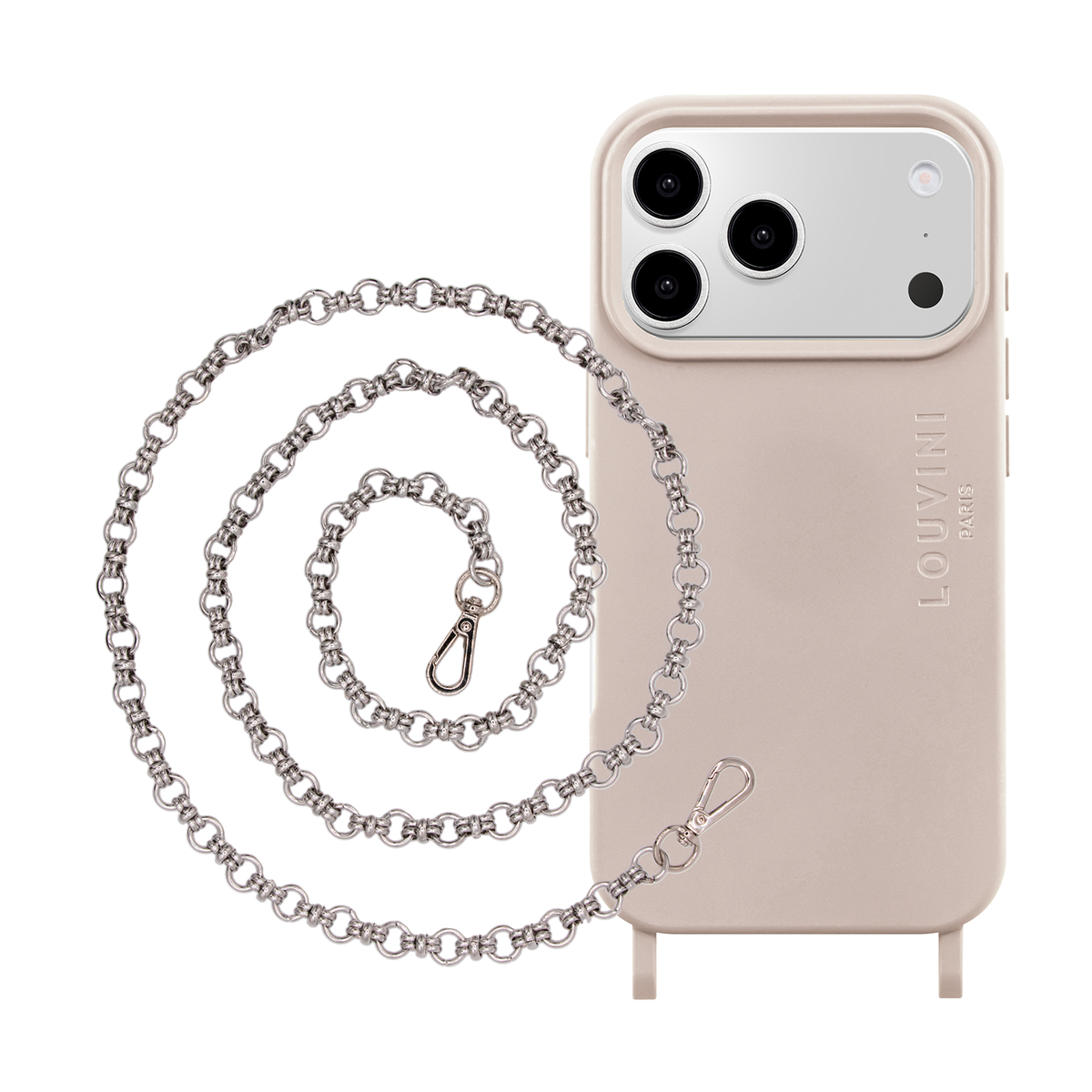 Coque iPhone MagSafe MILO Taupe & Chaîne BECKY Argenté