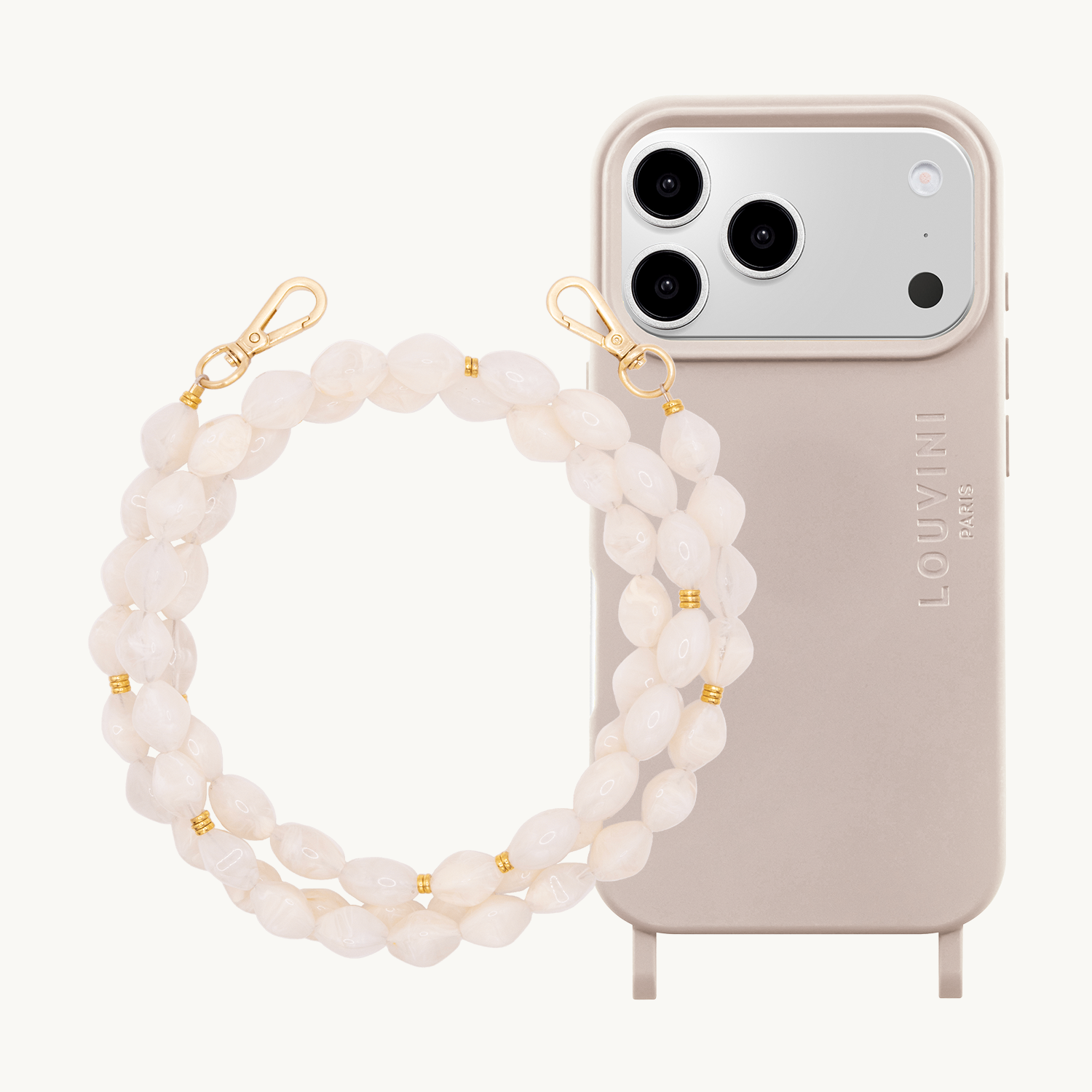 Coque iPhone MagSafe MILO Taupe & Chaîne RITA Beige