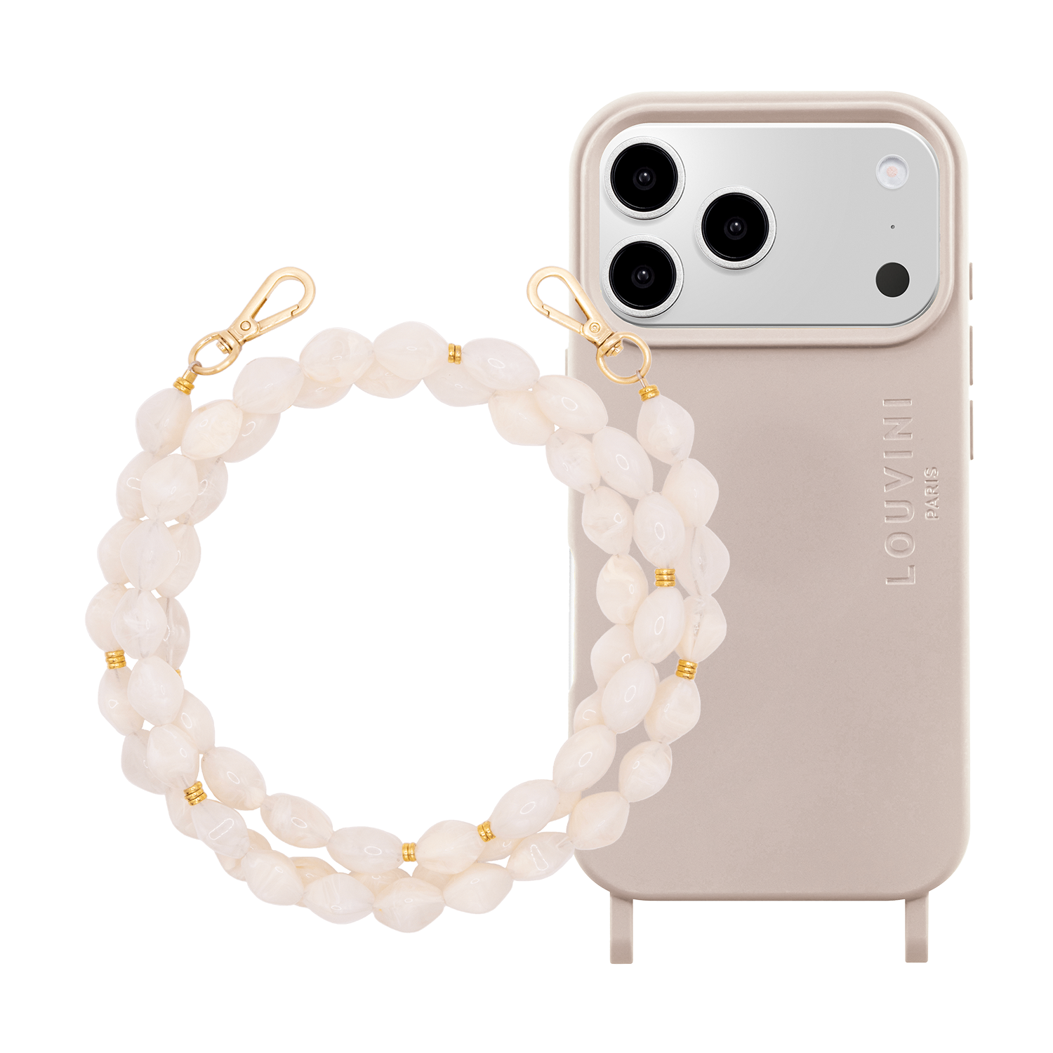 Coque iPhone MagSafe MILO Taupe & Chaîne RITA Beige