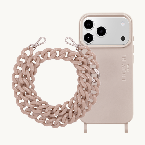 Coque iPhone MagSafe MILO Taupe & Chaîne ZOE Argenté Taupe