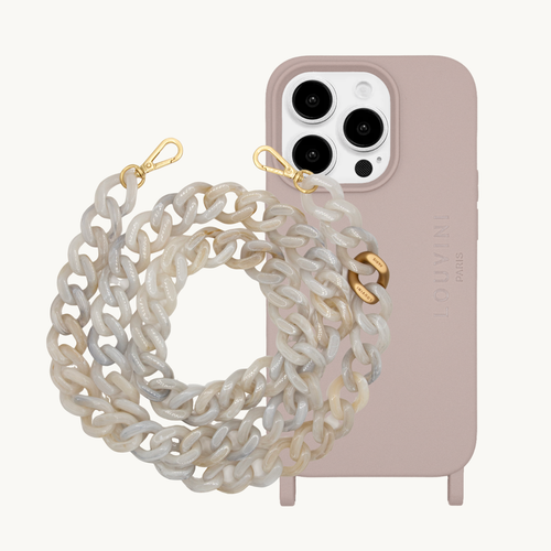 Coque iPhone MILO MagSafe Taupe & chaîne ZOE Blanc Marbre
