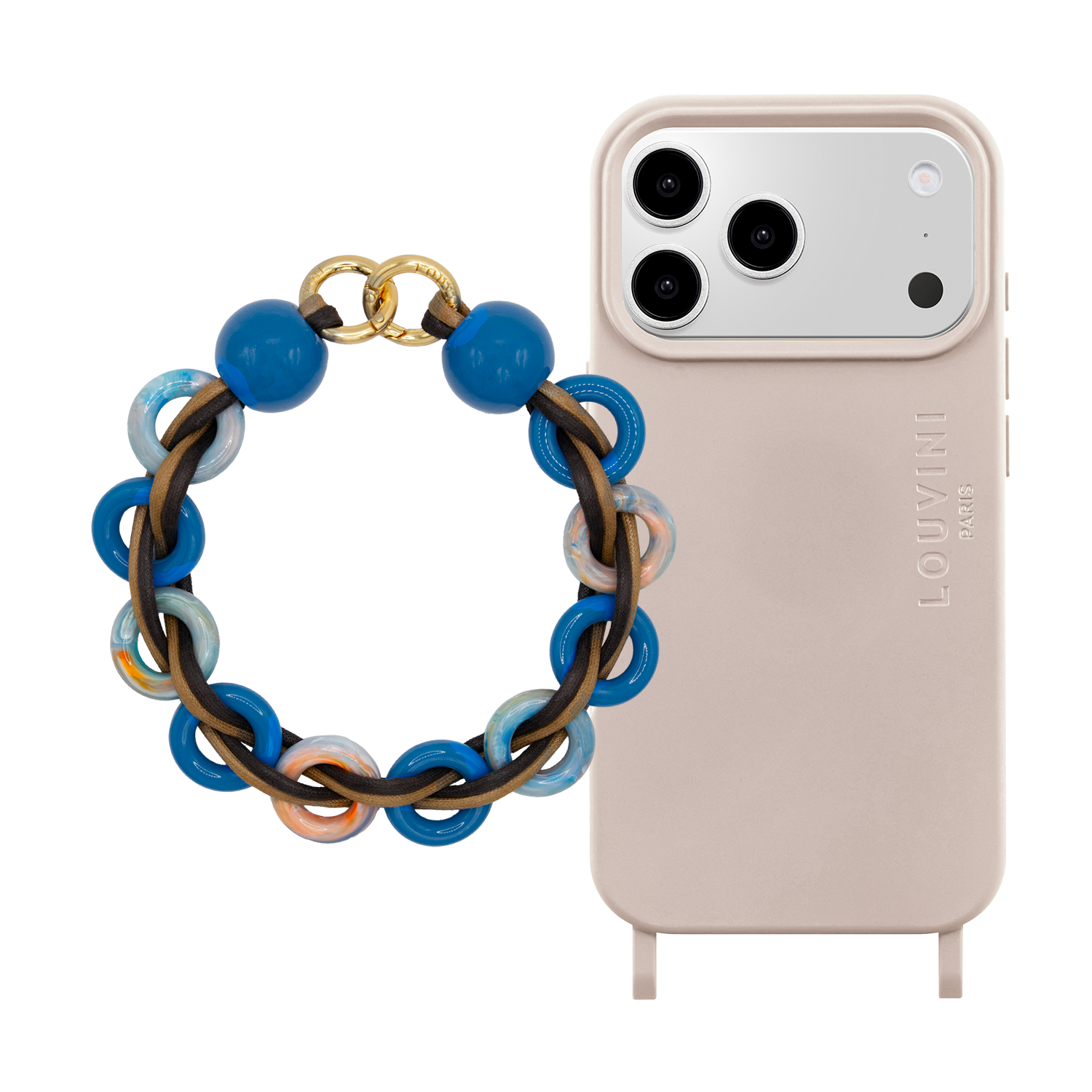 Coque iPhone MagSafe MILO Taupe & Bracelet DOLLY Blue Sea